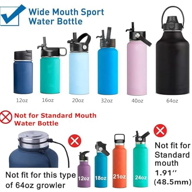 XACIOA Lid for Hydro Flask Wide Mouth, Replacement Lid for Hydroflask 12-64 oz Wide Mouth Bottles, Flip Top for Iron Flask Wide Mouth Bottles with Button Lock & Soft Handle