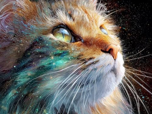 数字油絵初心者向け DIY アクリル絵の具塗り絵キット、Paint by Numbers子供と大人ハンド塗り絵猫の星空インテリア装飾ペイントバイナンバー 絵画手芸ストレス解消DIY手描、インテリア 家の壁の装飾、40x60cm/16x24インチ(フレームレ
