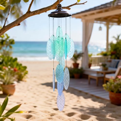 MUMTOP Wind Chimes for Outside Stained Glass Wind Chime Windchimes for Patio Outdoor Garden Yard Coastal Window Home Decor or Gifts for Women