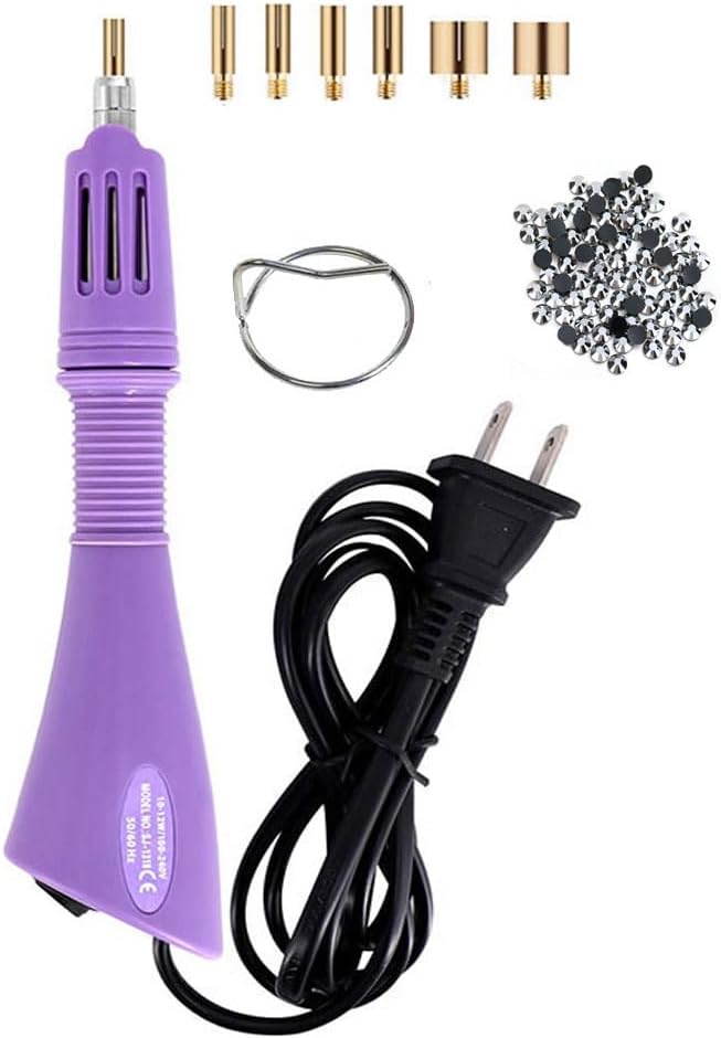 Hotfix Rhinestone Applicator Kit wiht Rhinestones,Professional Iron-on Setter Tool,7-in-1 Hot Fix Wand Crystal Gem Rhinestone Hot fix Kit Tool (Purple)