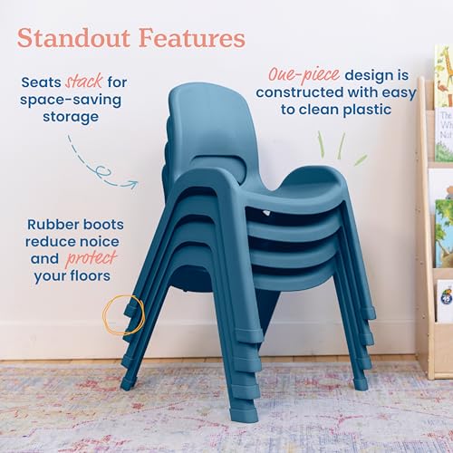 Image of ECR4Kids Plastic Stackable SitRight Chair, 11in, Classroom Furniture, Peacock Blue, 4-Pack | Durable plastic, GREENGUARD Gold Certified, 3-5 years, 74 lb capacity, fully assembled, indoor and outdoor, classroom /home