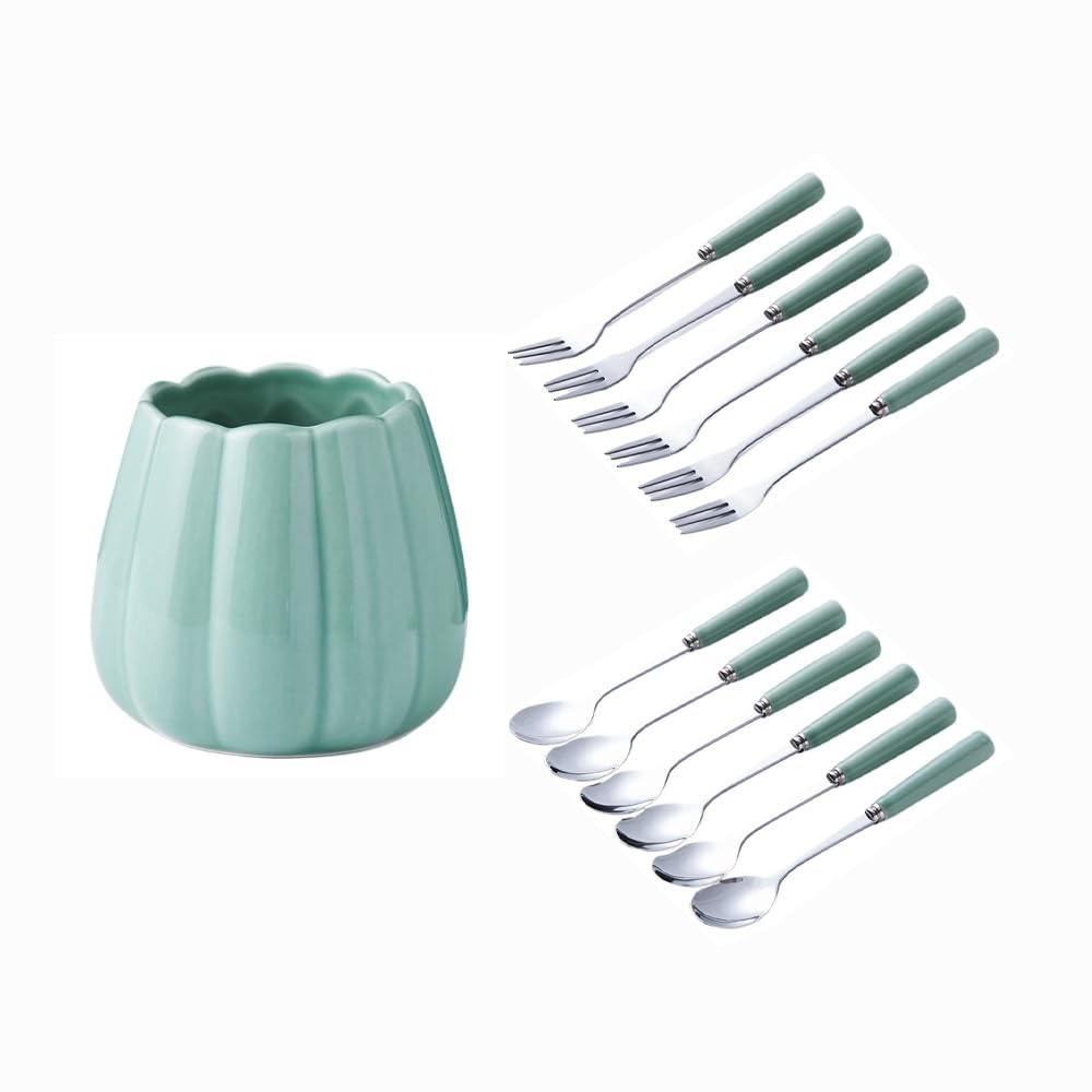 (12 Stück) Edelstahl Obst Gabel Set Licht Luxus Keramik Vorratsglas Pick Haushalt Wassermelone Löffel