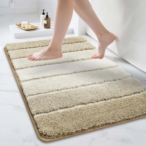 COSY HOMEER Bathroom Rugs 36"x24", Ultra Soft Absorbent Bath Mat with Non-Slip TPR Backing, Machine Washable Shaggy Rug for Bathroom Floor, Beige Beige 2' x 3' (Rectangular)
