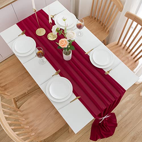 CHUQING Tischläufer Chiffon Hochzeit Tischdeko Tischdecke Dunkelrot – Ansicht 6