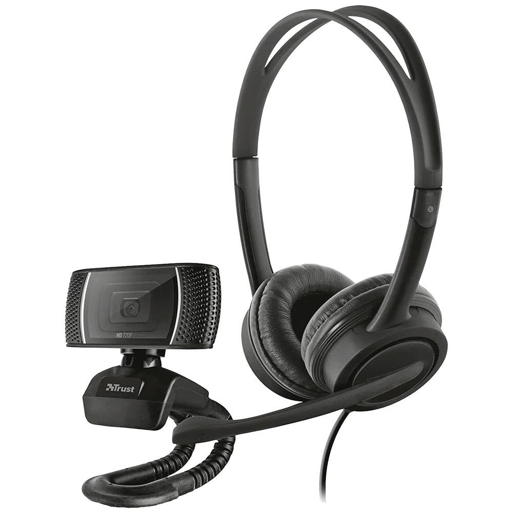 Trust Doba 2-in-1 Home Office Set, On-Ear USB Headset mit Mikrofon und HD Webcam, Kopfhörer für PC, Videokamera für Office, Chat, Business, Skype, Teams, Videokonferenz, Zoom, Laptop, Computer, Mac