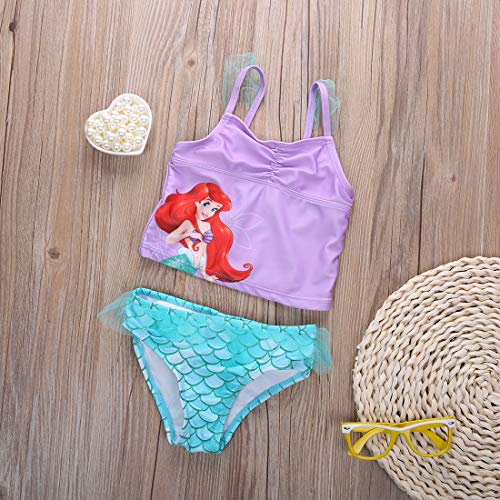 Toddler Girls Mermaid Sequined Swimsuit,Strap Tank Vest+Fish Scale Net Bottoms Shorts 2 Pcs Sun-wear Bikini Bathing Suit2