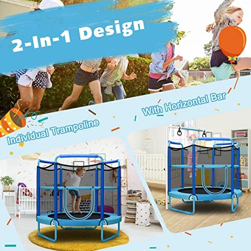 Giantex 60" Trampoline for Kids, Heavy Duty Small Mini Toddler Trampoline with Ring and Horizontal Bar, Adjustable Height, Max Weight 330 lbs, 5 Ft Outdoor Indoor Trampoline for 3-7 Ages 3 51d9RRlOO9L. AC