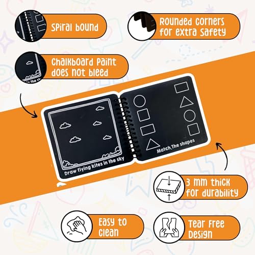 Image of Berrybee Children's Activity Chalkboard Book Portable Free Activities for Kids Erasable Reusable Book 12 Pages 12 Activities One Chalk with Chalkholder 6 x 6 inches Toddler