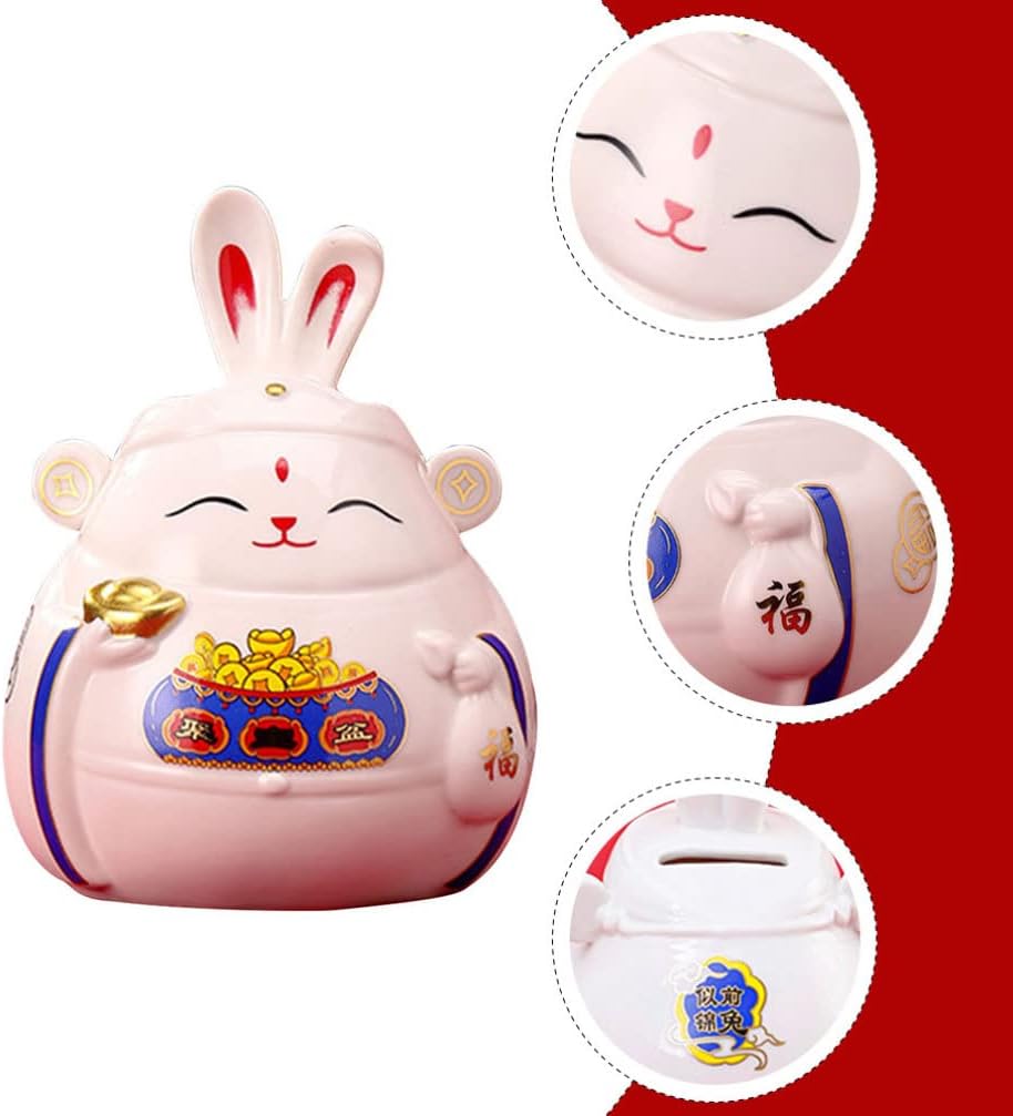 Toyvian Fortunate Figurine Piggy Bank Ceramic Bunny Saving Jar for Boys and Girls and Adults Cute Home Decor Bank for Savings for Birthdays and Festivals