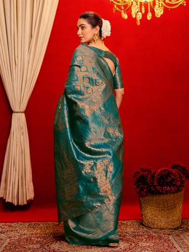 Image of SIRIL Women's Kanjivaram Soft Silk Saree Pure Silk Saree With Unstitched Blouse Piece
