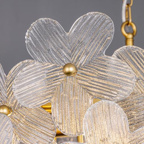 Wellmet 32 Inch Gold Glass Chandelier, Modern Crystal Chandeliers for Dining Room, Contemporary Round Glass Ceiling Light for Living Room Bedroom, Entryway, Foyer, Kitchen - image 7