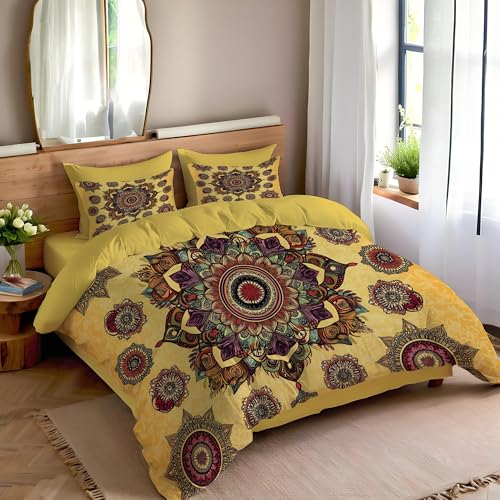 Housse de couette ocre en microfibre douce qualité supérieure motif ethnique - 4