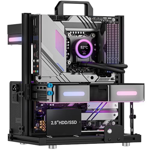 Aluminum PC Test Bench, Open Air PC Case, Open Frame Computer Chassis, DIY Techbench Server Rack Mount Horizontally 240 Liquid Cooler PC Case for ATX MATX Micro ATX ITX Motherboard