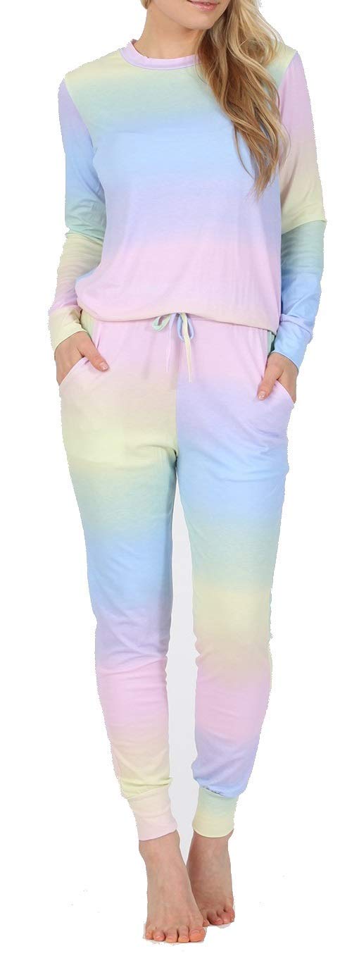 Crazy GirlsWomens Long Sleeve Loungewear Ladies Two Piece Co ord Set Tracksuit Plus Size Crew Neck Sweatshirt and Drawstring Baggy Jogger Pant