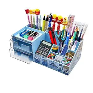 FunBlast Desk Organizer Stationary Storage Stand, Pen & Pencil Holder-Table Pen Holder, Stylish, Stationery Organizer Box with DIY Stickers (Blue, Polypropylene;Acrylonitrile Butadiene Styrene)