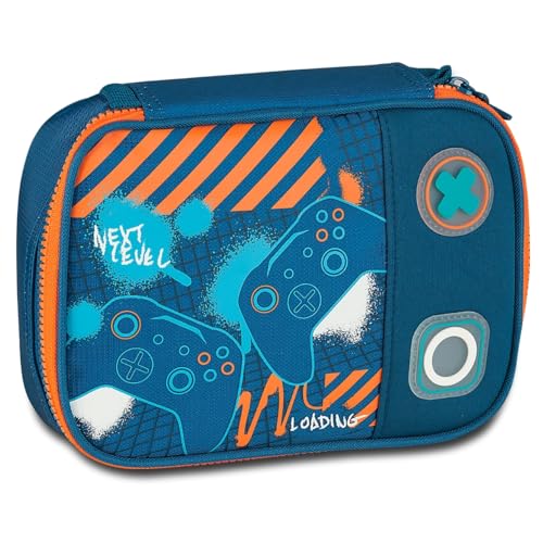 Estojo Box Escolar Menino Vídeo Game 36 Canetas Organizador Azul