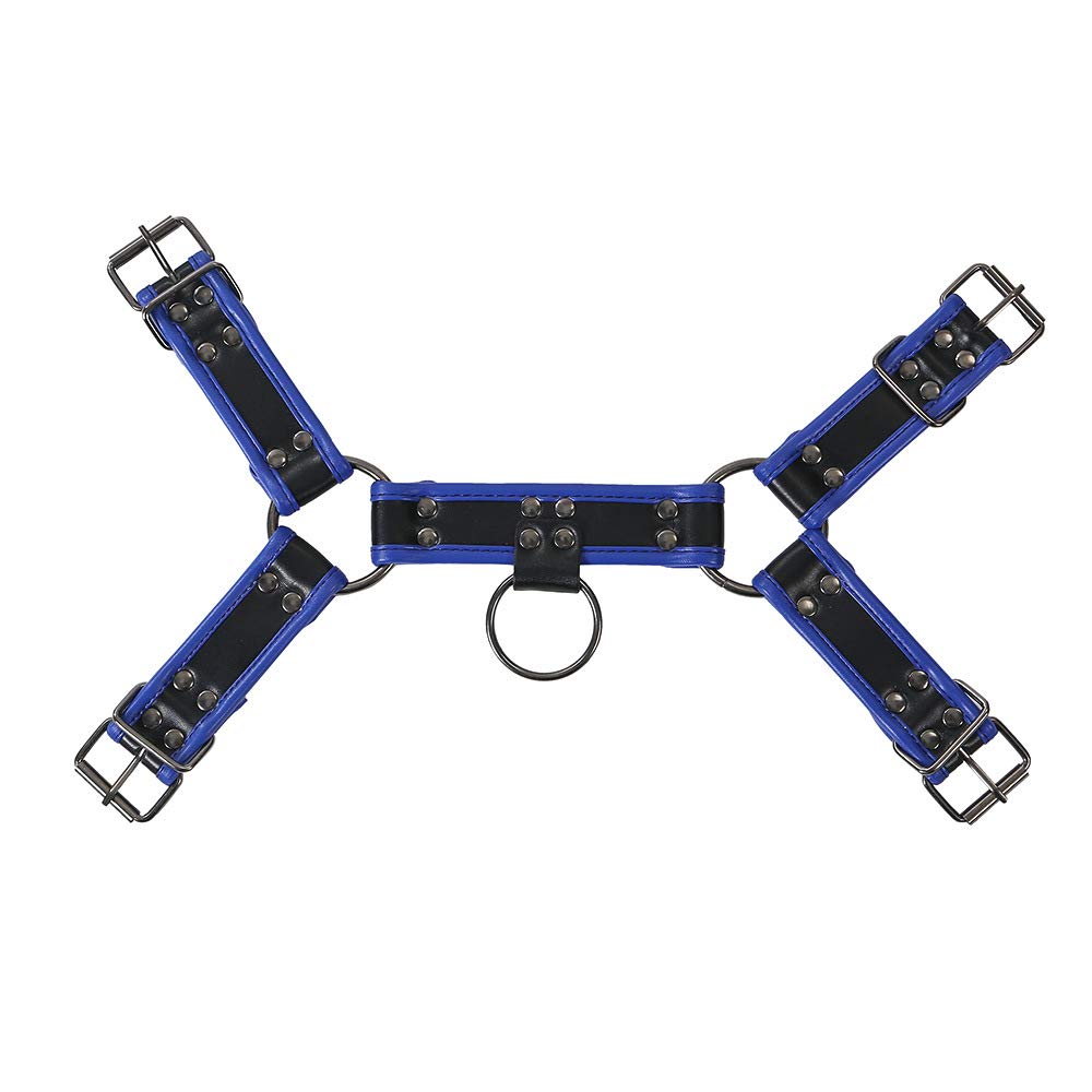 Sangle de Poitrine pour Hommes en Cuir avec Trous d'aération Double bandoulière de Sport - Bleu.