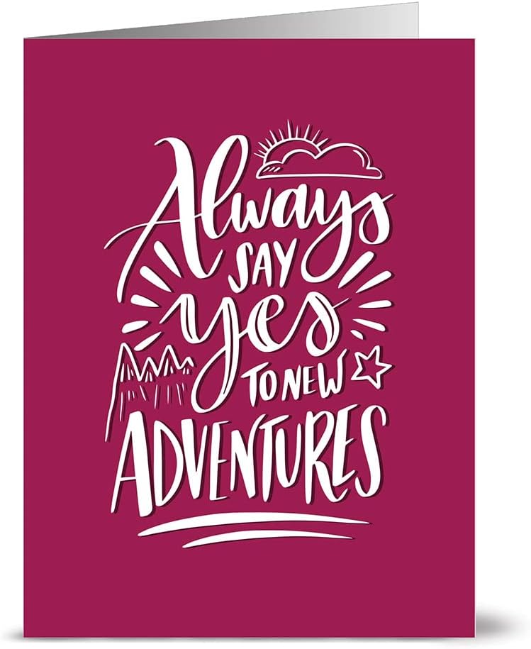 Note Card Café Inspirational Card Assortment | 24 Pack | Always Say Yes To New Adventures | Unique Design | Kraft Envelopes Included | Greeting Cards | Glossy Cover Blank Inside