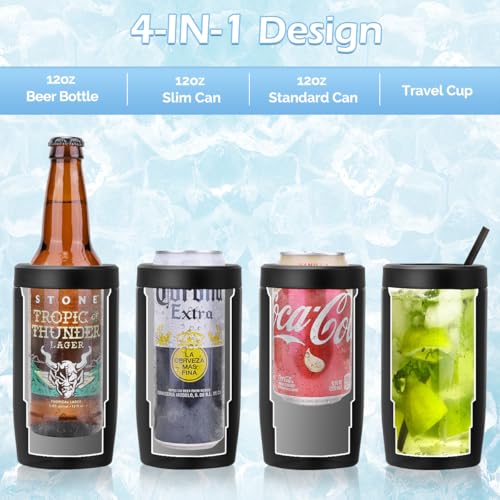 Image of Morefeel 4-in-1 Insulated Can Cooler for 12 oz Cans & Bottles | 304 Stainless Steel Can Holder Fits 12 Oz Slim Cans, Standard Cans, Beer Bottles & Works as A Open Cup; Dishwasher Safe