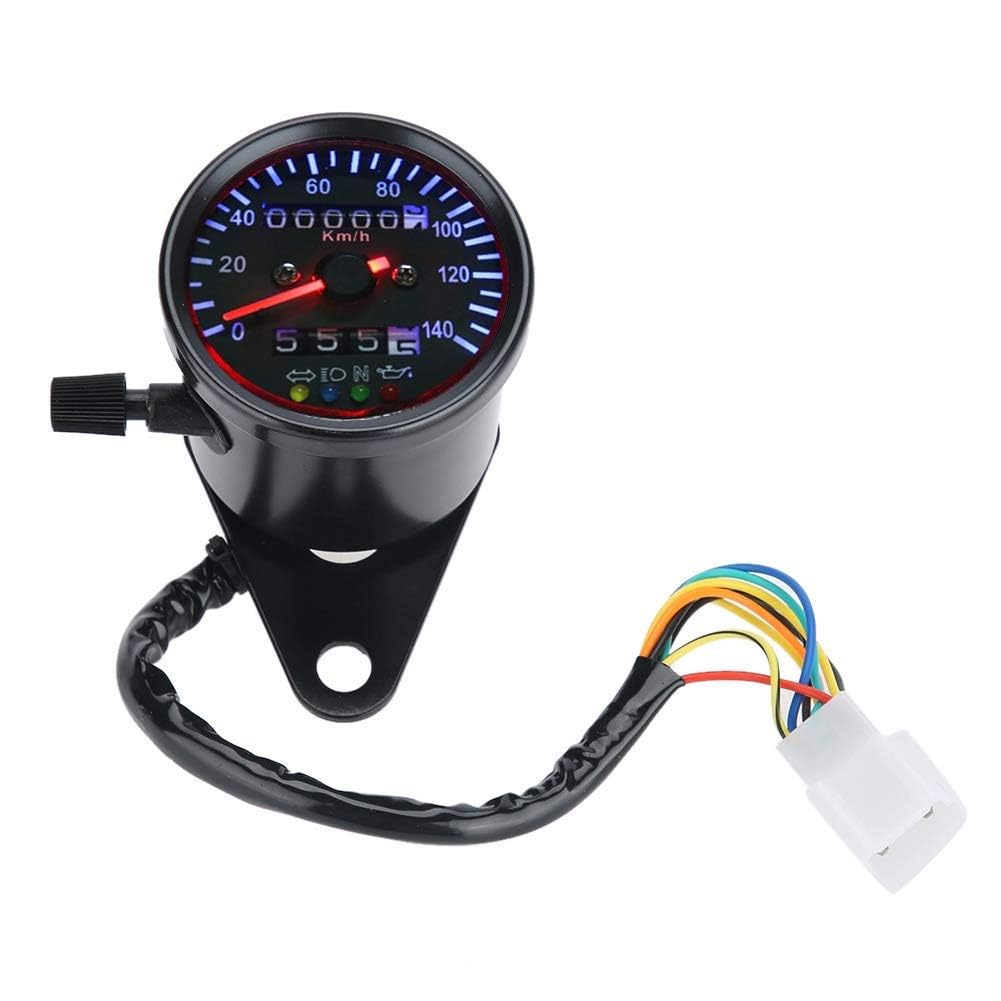 Odomètre de Moto Universel, Double Tachymètre et Compteur de Vitesse, Rétroéclairage LED Bleu 12V, Métal Noir, pour Cafe Racer et Motos Rétro