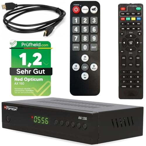 RED Opticum Sat Receiver AX-150 mit Aufnahmefunktion PVR Ready + Senioren Fernbedienung, Digital Satelliten-Receiver mit HDMI - SCART - USB – Full HD Satellit TV Receiver (Test: SEHR GUT)
