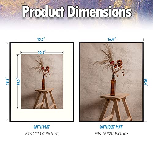 Auear, 16X20 Aluminum Frame In Black - Real Glass - Made To Display Pictures 11X14 With Ivory Color Mat Horizontal And Vertical Formats For Wall (2 Pack) #TOP1