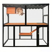 Outdoor Catio,cat Outdoor Enclosure,Large Cat House for Mulitiple Cats Walk,Indoor 4 Tier Wooden Cat Enclosure with Waterproof Cover,Ramp Black+Orange,68" x 25" x 63"
