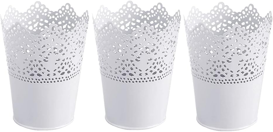 STETHI Pen Holder Cup Set, Flower Hollow Pen Holder Storage Bucket Makeup Brushes Organiser Pen Pot,Desktop Office Storage Office Stationery and Cosmetics (White - 3pcs)