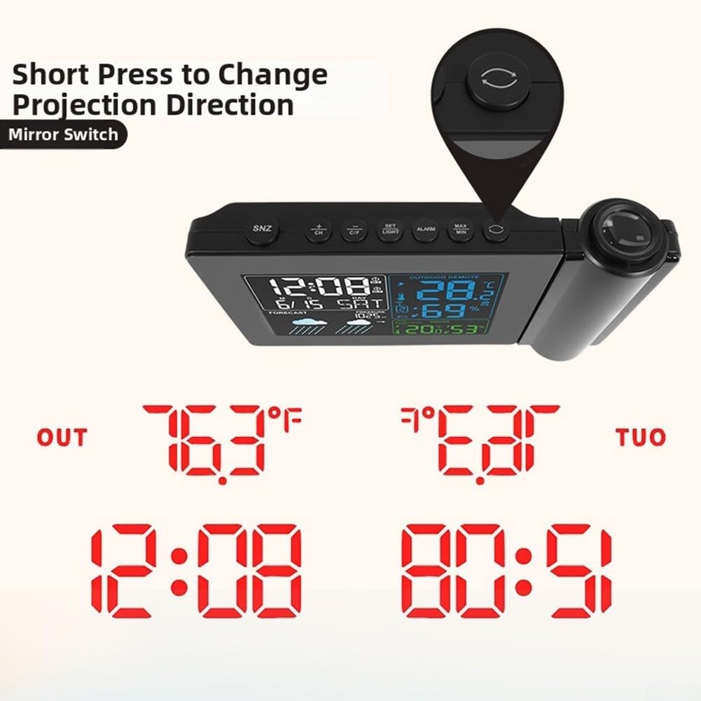 Wetterstation Funk Outdoor Digital Projektion Wecker Thermometer Innen Hygrometer Temperaturvorhersage