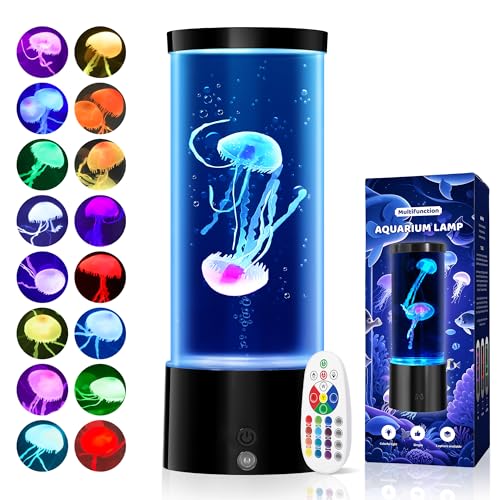 Luz nocturna de acuario con medusas reales artificiales y lámpara LED con 4 modos para niños