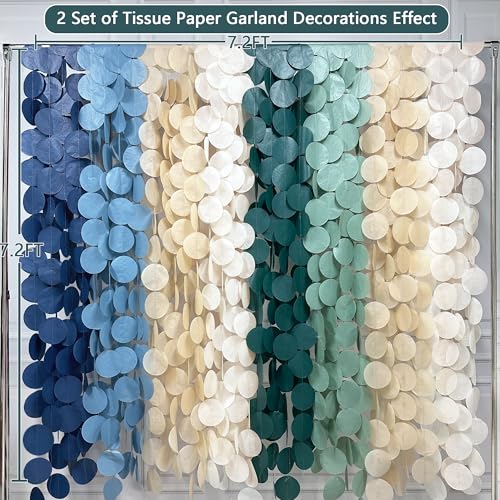 Image of 205 Ft Sage Green Dusty Blue Khaki Beige Circle Dot Backdrop Garland Tissue Paper Polka Dots Hanging Streamer for Birthday Wedding Silly Goose Themed Party Decorations Supplies