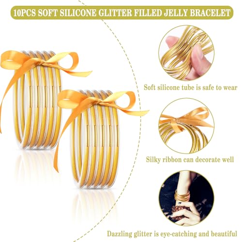 Glitter Jelly Bracelets, Soft Silicone Glitter Filled Jelly Bangles Bracelets Women- Sparkling Fashion Bangles for Women3