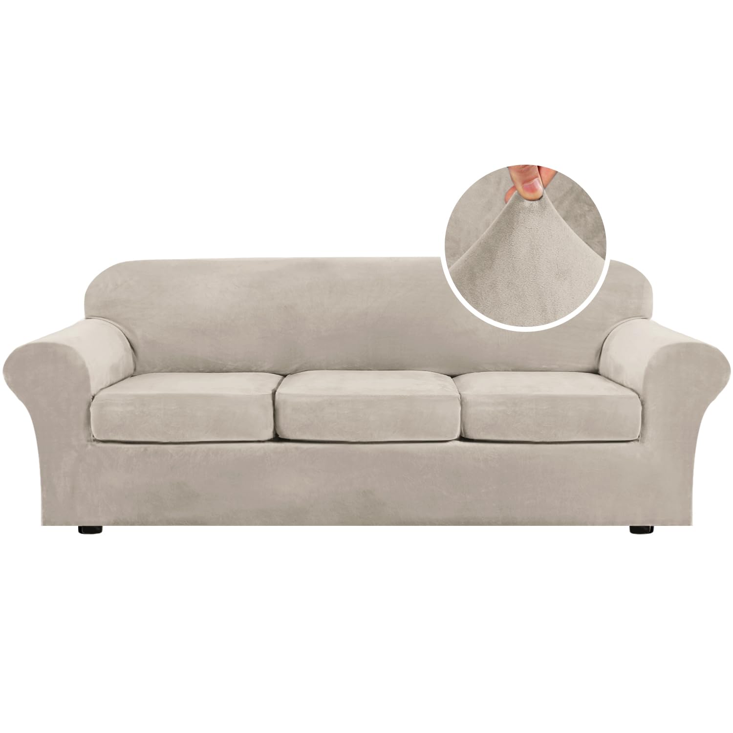 Photo 1 of H.VERSAILTEX High Stretch Sofa Slipcover 4 Piece Cover Velvet Furniture Protector Form Fit Thick Velvet Extra Large Sofa Cover for 3 Cushion Couch Width Up to 97 Inch (Large Sofa, French Oak)