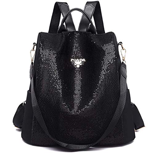 Sac à dos chic femme noir brillant effet pailleté avec bandoulière amovible