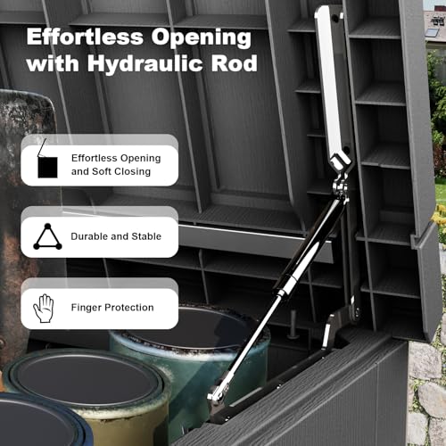 Image of 280 Gallon Waterproof Outdoor Storage Box, UV Resistant Resin Deck Box with Hydraulic Rod for Reinforced Stability, Perfect for Patio, Garden, and Pool（Black，280 Gallon）