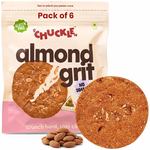 Image of Chuckle Almond Grit Cookies with Almond Flour & Oats (6 Pack), No Refined Sugar and Palm Oil, Jaggery Sweetened, Gluten Free Tea Time Healthy Snack for Kid & Adult, 5 g Protein per Cookie, (50g Each)