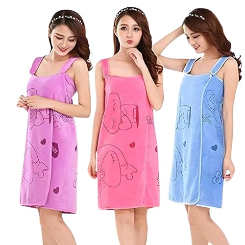 VENOZO Women's Wearable Bath Robe Towel - Beach Dress, Lady Spa Shower Body Wrap, Free Size, Multi Color