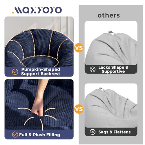 Image of MAXYOYO Giant Bean Bag Chair, Pumpkin-Shaped Bean Bag Sofa, Oversized Boneless Couch Sofa in a Box, Comfy and Lazy Lounge Chair for Dorm, Living Room, Navy