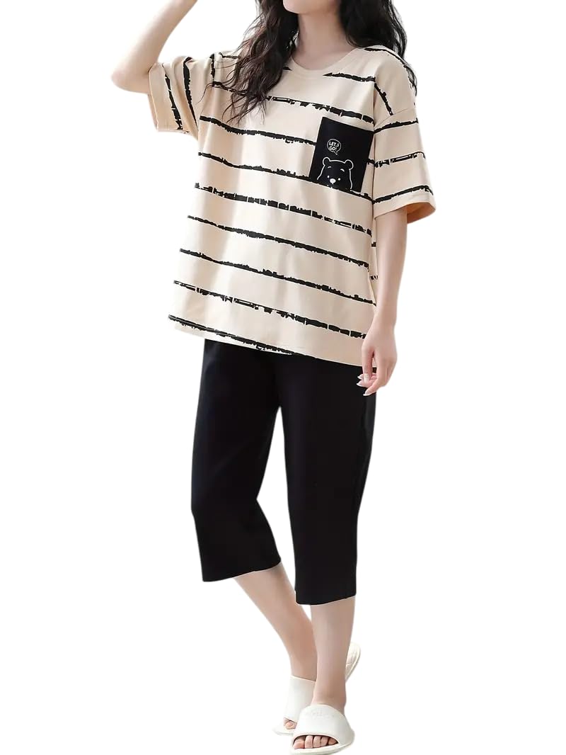 GEBET Style Women’s Night Suit|| Cute Printed Pajama Set with Half Sleeve Top & Pants|| Soft Cotton Loungewear