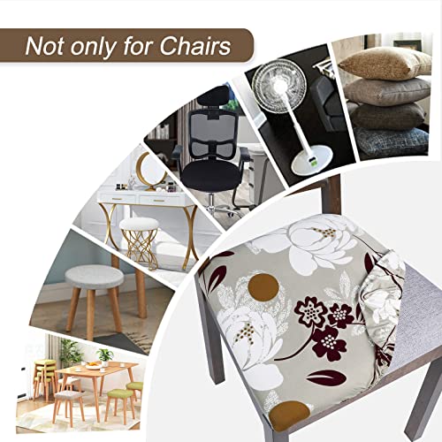 Image of SearchI Seat Covers for Dining Room Chairs Stretch Printed Chair Seat Covers Set of 6, Removable Washable Upholstered Chair Seat Protector Cushion Slipcovers for Kitchen, Office(Flowers Pattern10)