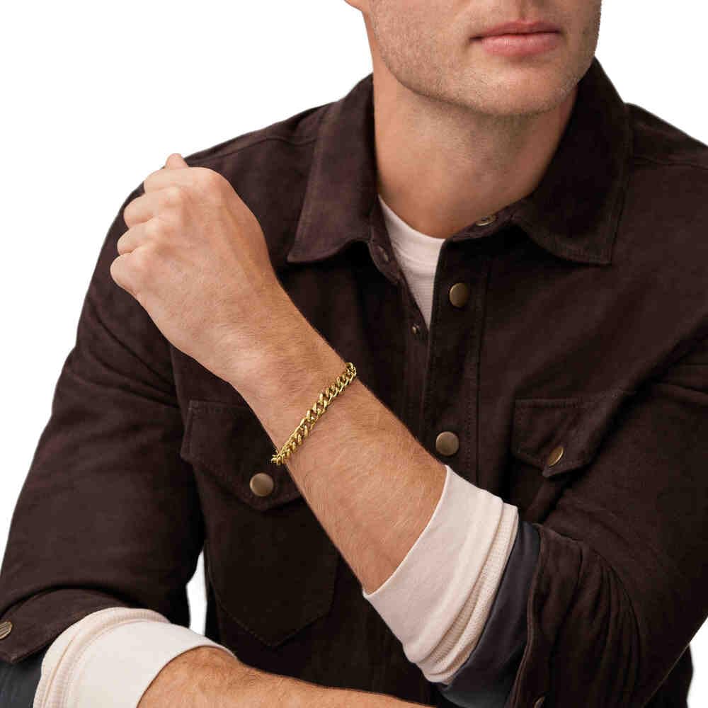 Fossil Bracciale da uomo in acciaio inossidabile tonalità oro con chiusura a moschettone