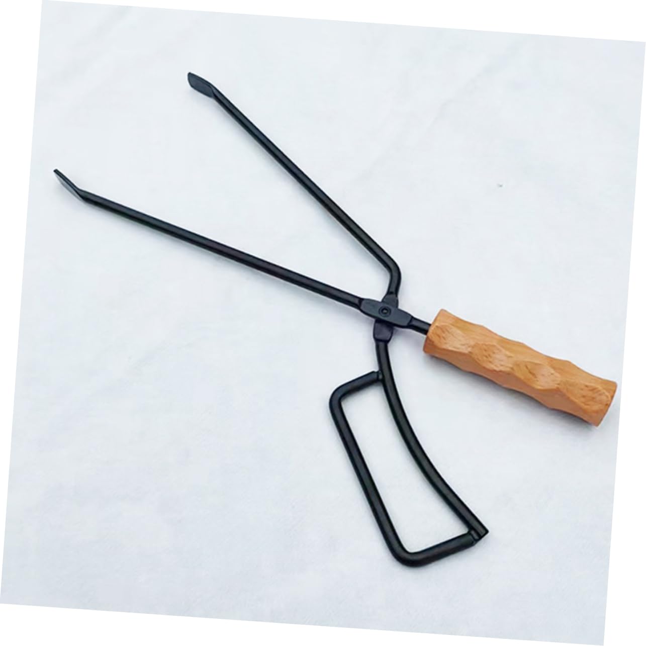 Pinza per Carbone da Barbecue e Campeggio Manico in Legno | Ferro Robusto, per Stufa Interno e Picnic, Presa per Legna e Brace, Impugnatura Spessa