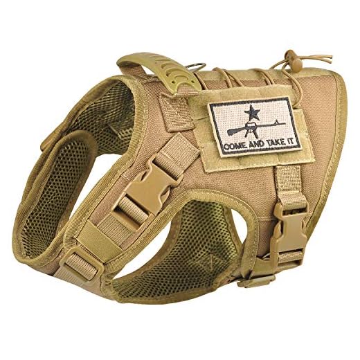 Tactical Dog Vest Harness, Outdoor Training Service Dog Vest Adjustable Military Working Dog Vest with Molle System and Rubber Handle (S=19.7"-22.8" Chest (Adjustable), Khaki)