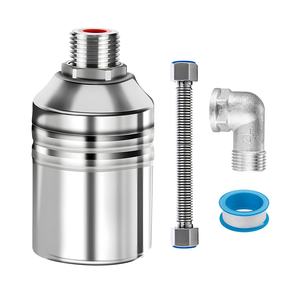 Udbrud 3/4 Inch Float Valve for Water Tank Pool, Automatic Water Level Control Valve, 304 Stainless Steel Float Valve with Sealing Tape, Automatic Water Level Control for Fish Ponds Pools