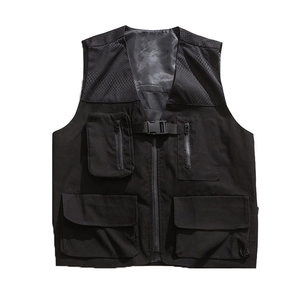 Gilet Thermique Hommes Multi-Poche Gilet Vest de Plein air Veste de Pêche Camping Voyage Voyage Vêtements de Vêtements Vêtements Léger Respirant Golf en Plein air (Color : Black, Taille : X-Large)