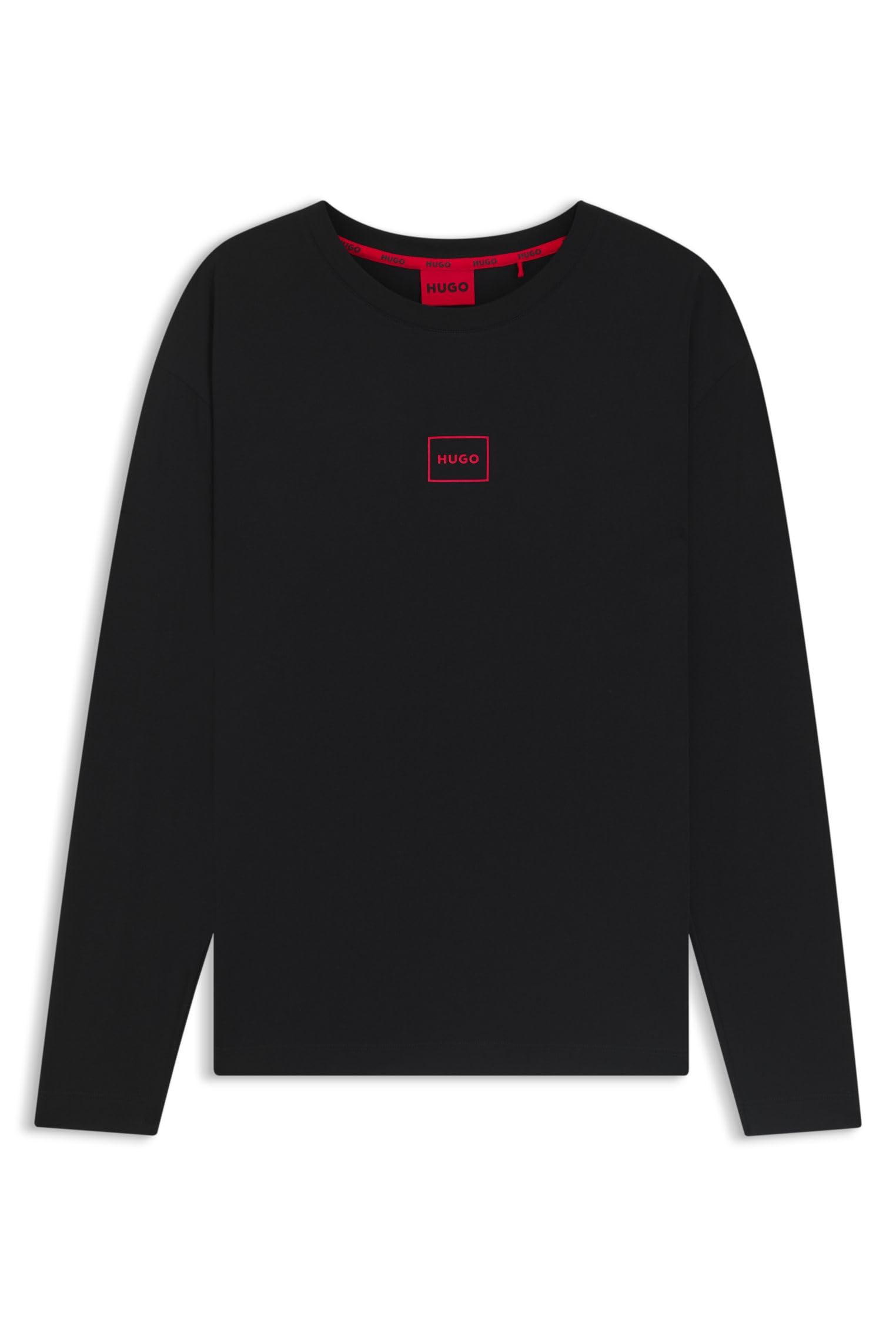 HUGO Mens Laze Longsleeve Loungewear top in Stretch Cotton with Logo Black