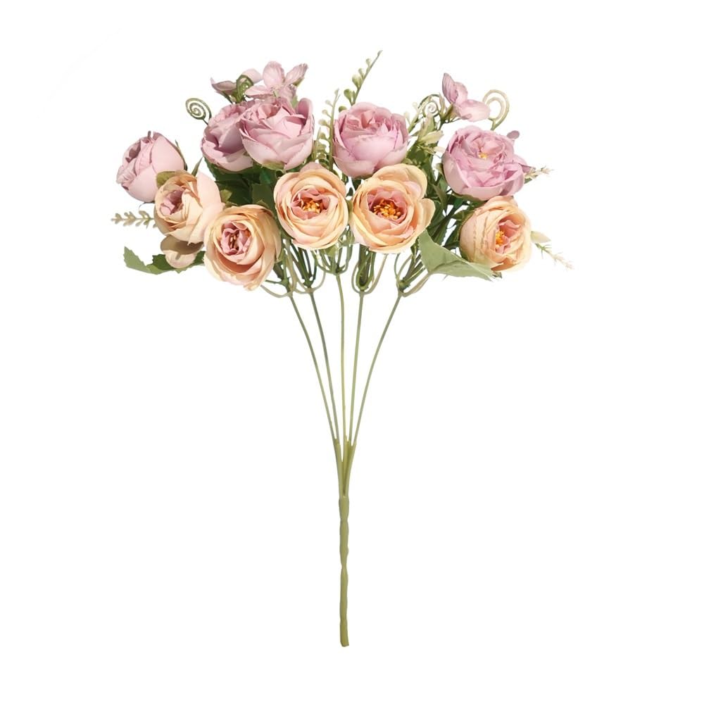 JUAKSQZYI Fake Flowers 2pcs Roses Artificial Flowers in Vase Fake Flower with Vase Faux Flower Arrangement for Home Office Decoration(Purple)