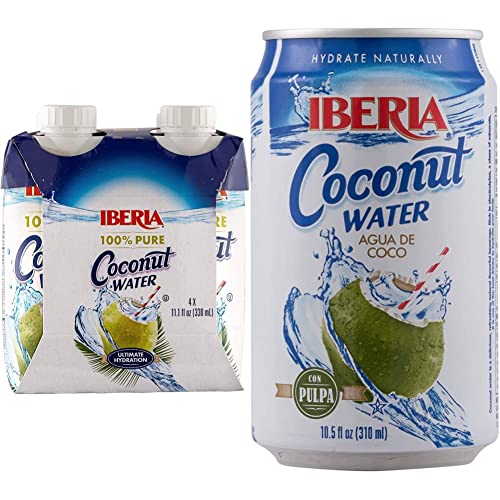 Iberia 100% Natural Coconut Water 11.1 Oz (Pack Of 4)+ Iberia Coconut Water With Pulp, 10.5 Fl Oz (Pack Of 24) #TOP13