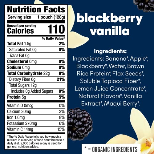 Noka Superfood Fruit Smoothie Pouches, Blackberry Vanilla, Healthy Snacks with Flax Seed, Prebiotic Fiber and Plant Protein, Vegan and Gluten Free, Organic Squeeze Pouch, 4.22 oz, 6 Count 2 Noka Superfood Fruit Smoothie Pouches, Blackberry Vanilla, Healthy Snacks with Flax Seed, Prebiotic Fiber and Plant Protein, Vegan and Gluten Free, Organic Squeeze Pouch, 4.22 oz, 6 Count
