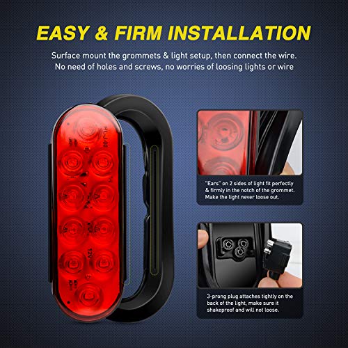 Image of Nilight - TL-01 6 inch Oval Red LED Tail 2PCS w /Surface Mount Grommets Plugs IP65 Waterproof Stop Brake Turn Trailer Lights for RV Truck Jeep